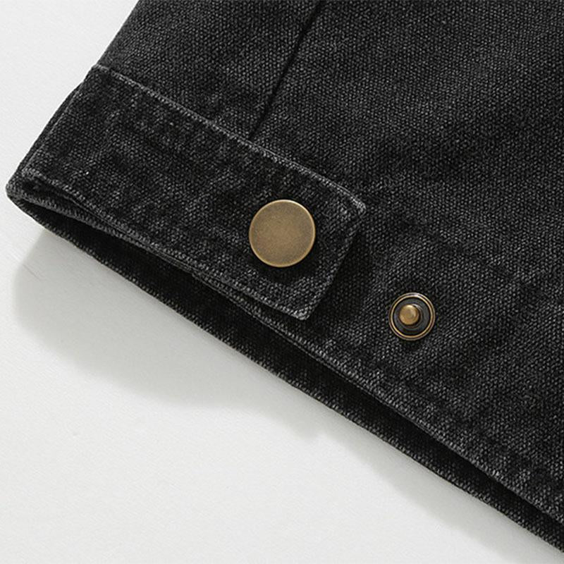 Mens Vintage Washed Cotton Loose Contrast Lapel Zipper Cargo Jacket 32218661M