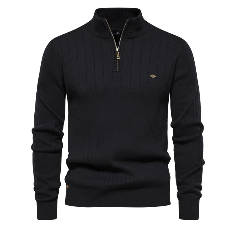 Mens Stand Collar Half Zip Solid Color Pullover Sweater 99789897X