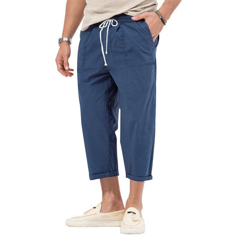 Mens Basic Elastic Waist Straight Casual Cropped Pants 22999460Z