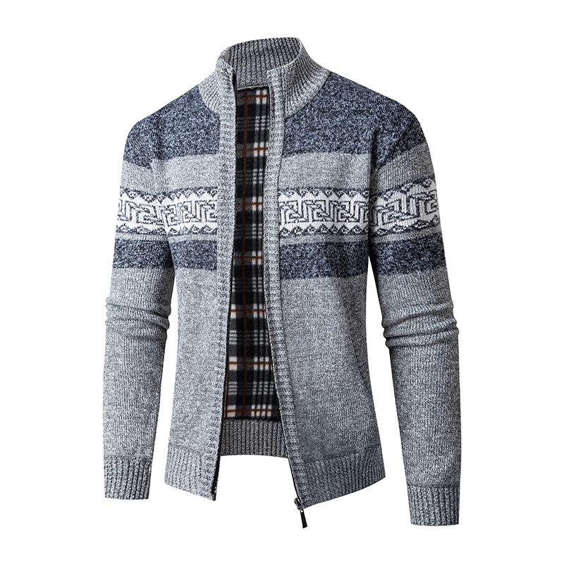 Mens Stand Collar Zippered Colorblock Knitted Jacket 91758090X