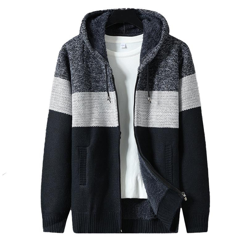 MenS Casual Color Block Plush Warm Hooded Cardigan 80287881Y