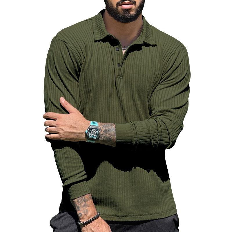 Mens Casual Lapel Solid Color Long Sleeve Polo Shirt 69584762M