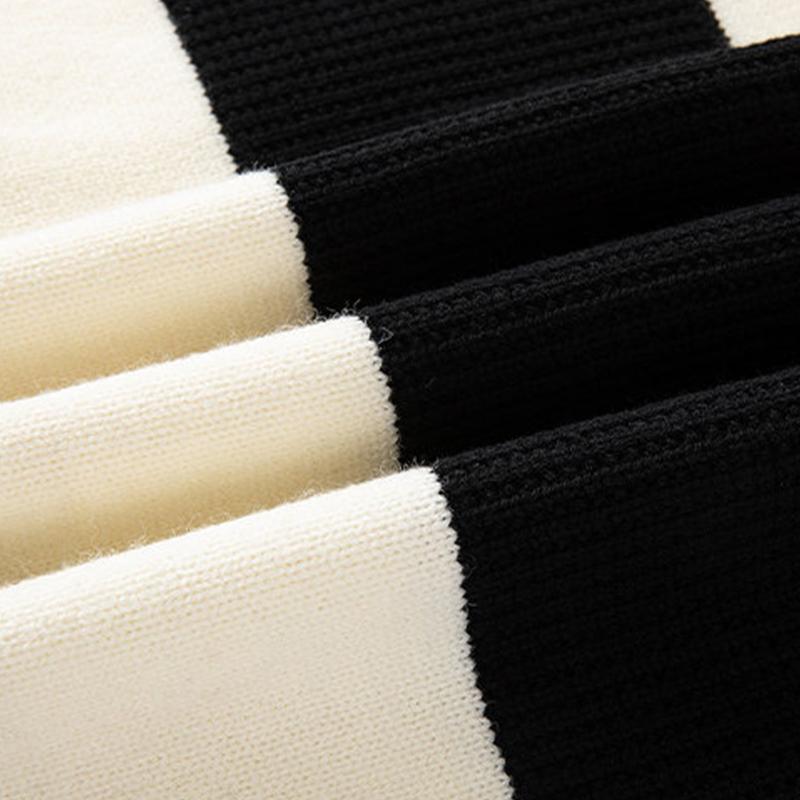 Mens Casual Contrast Color Striped Polo Collar Long Sleeve Loose Sweater 13307346M