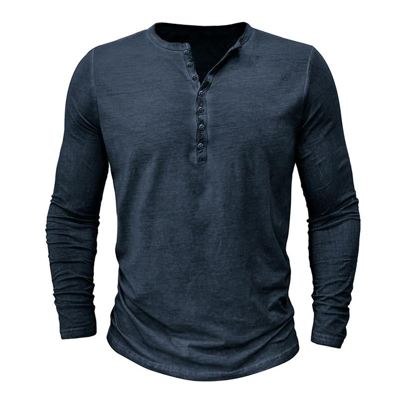 Mens Vintage Distressed Long Sleeve Henley T-Shirt 49710487M
