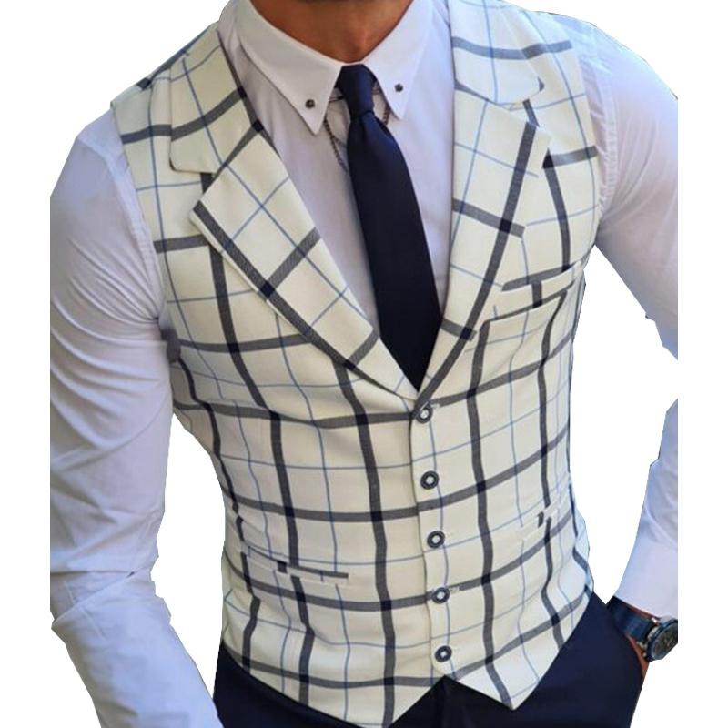 Mens Single Breasted Plaid Printed Suit Vest 77906660X