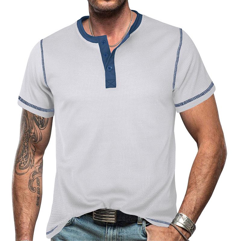 Mens Vintage Waffle Colorblock Short Sleeve Henley T-Shirt 19376028X