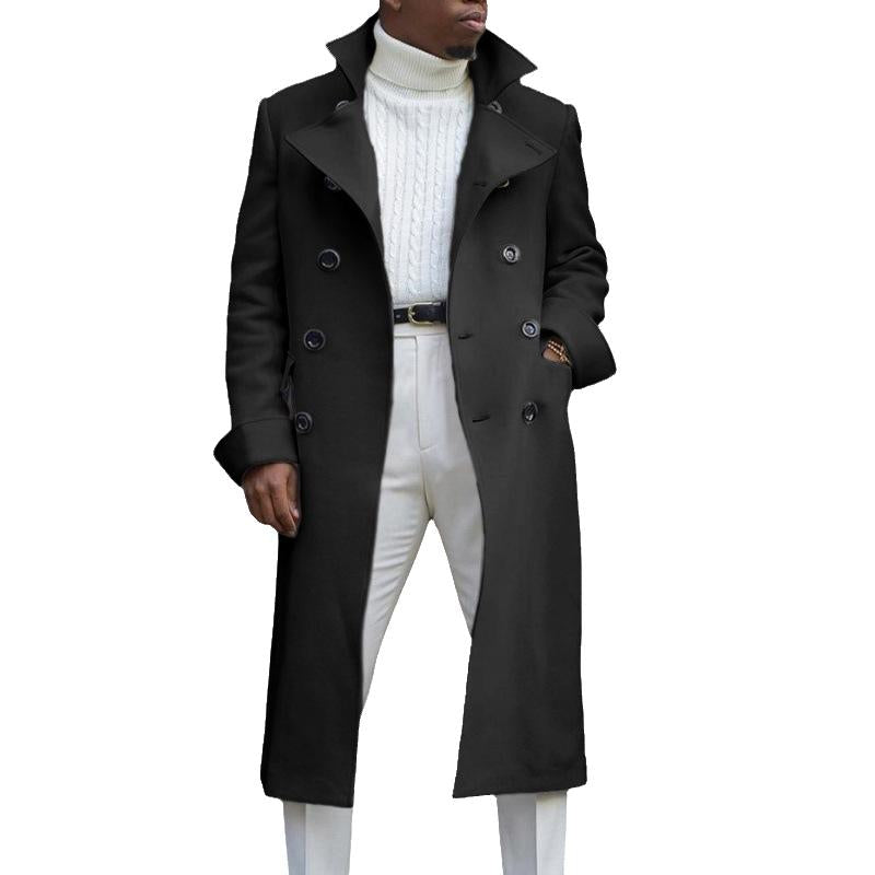 Mens Solid Color British Double Breasted Extended Coat 12520094X