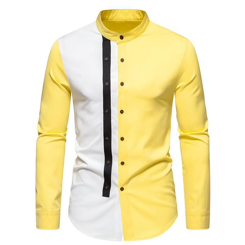 Mens Colorblock Stand Collar Long Sleeve Shirt 58727589Z
