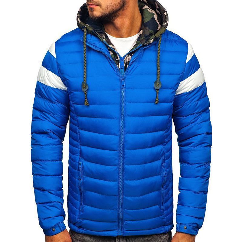 Mens Casual Hooded Slim Fake Two-Piece Thermal Padded Coat 43755109M