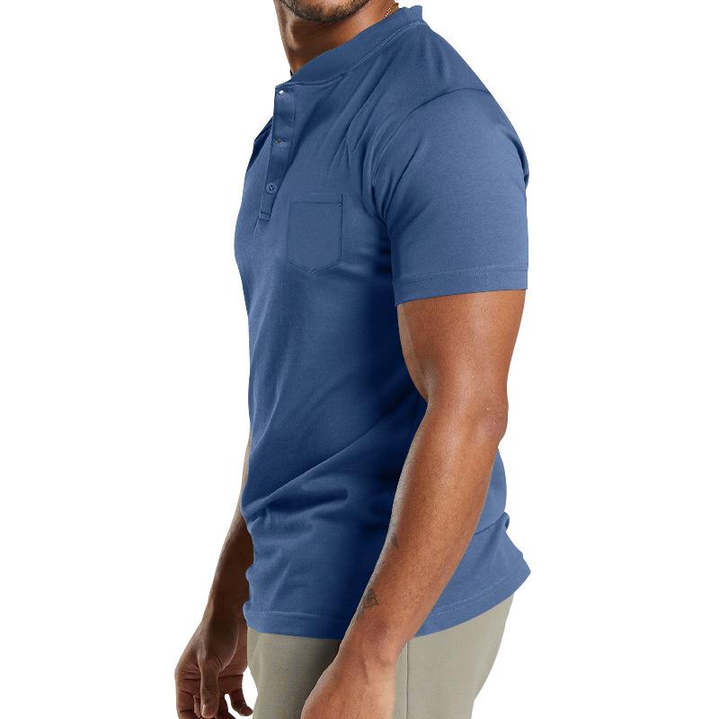Mens Solid Henley Collar Breast Pocket Short Sleeve T-shirt 25670704Z