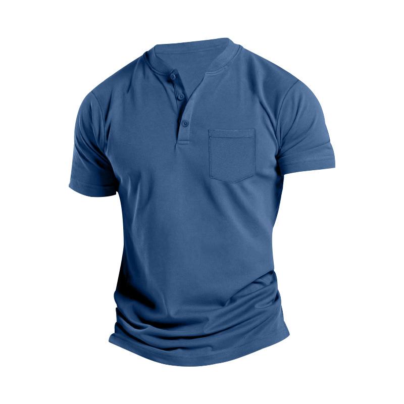 Mens Solid Henley Collar Breast Pocket Short Sleeve T-shirt 25670704Z