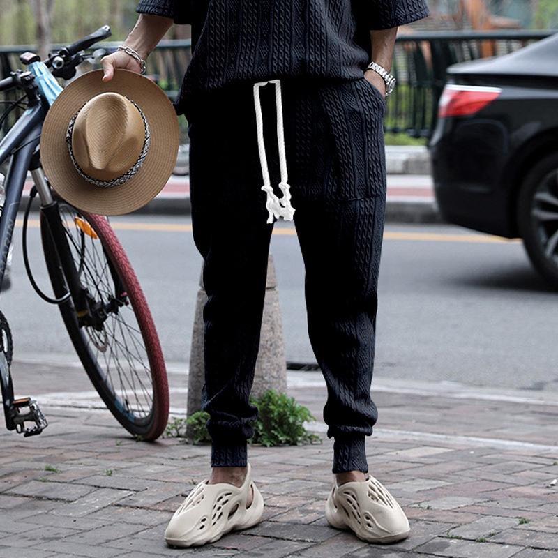 Mens Solid Jacquard Knitwear Elastic Waist Trousers 17187239Z