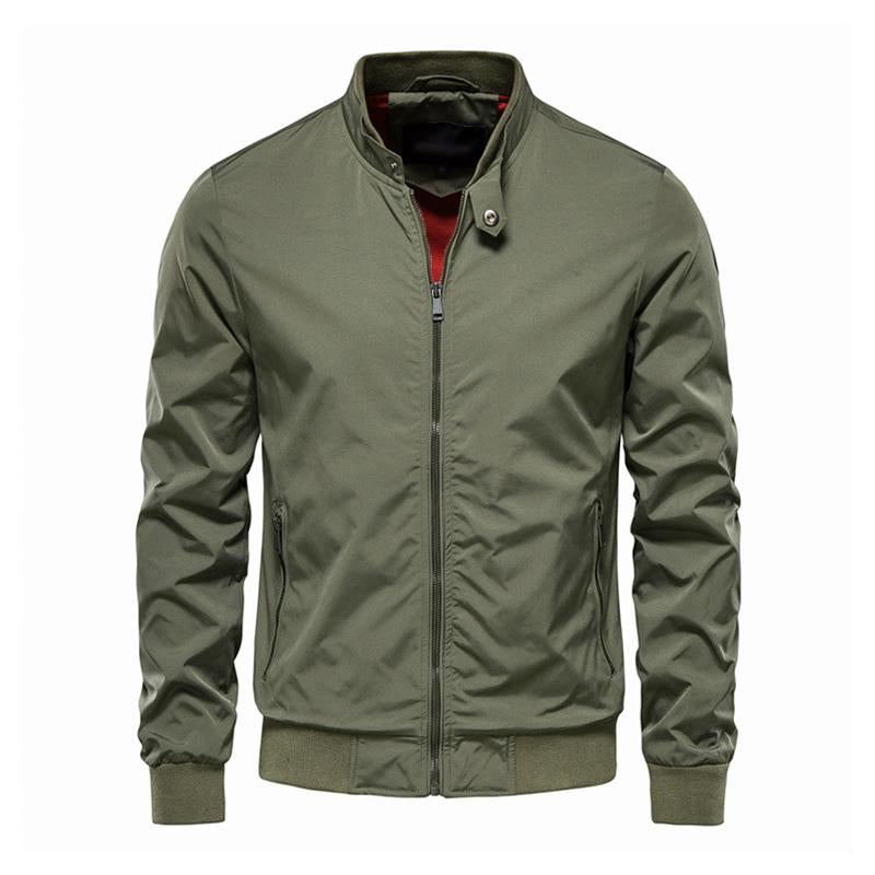 Mens Casual Solid Color Stand Collar Zipper Long Sleeve Slim Jacket 64770375M