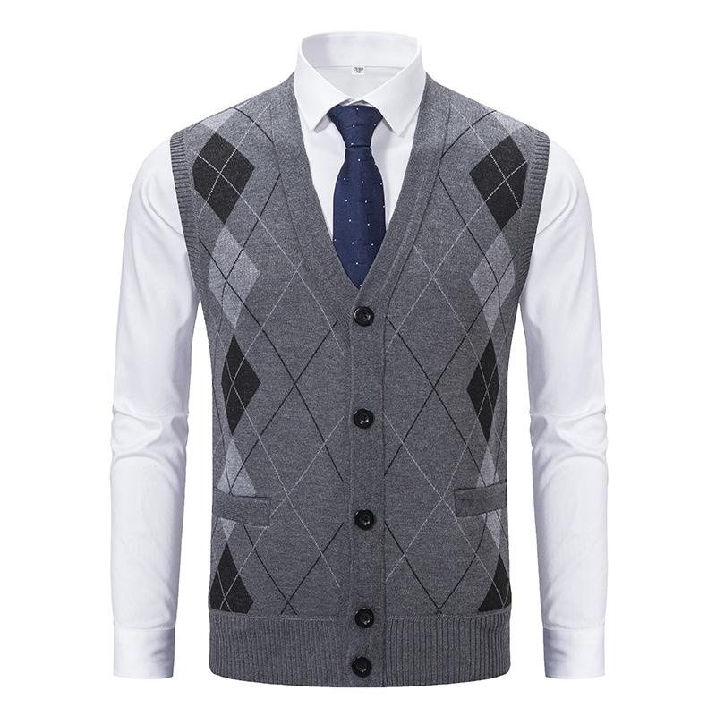 Mens Retro Rhombus Lattice Single Breasted Knit Vest 82510289Z
