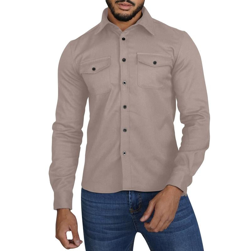 Mens Solid Color Thickened Casual Lapel Shirt Jacket 04931954X