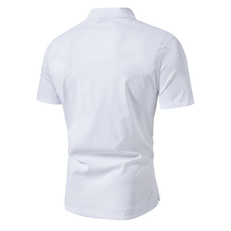 Mens Casual Shirt Retro Stand Collar Short Sleeve Shirt 25574754X