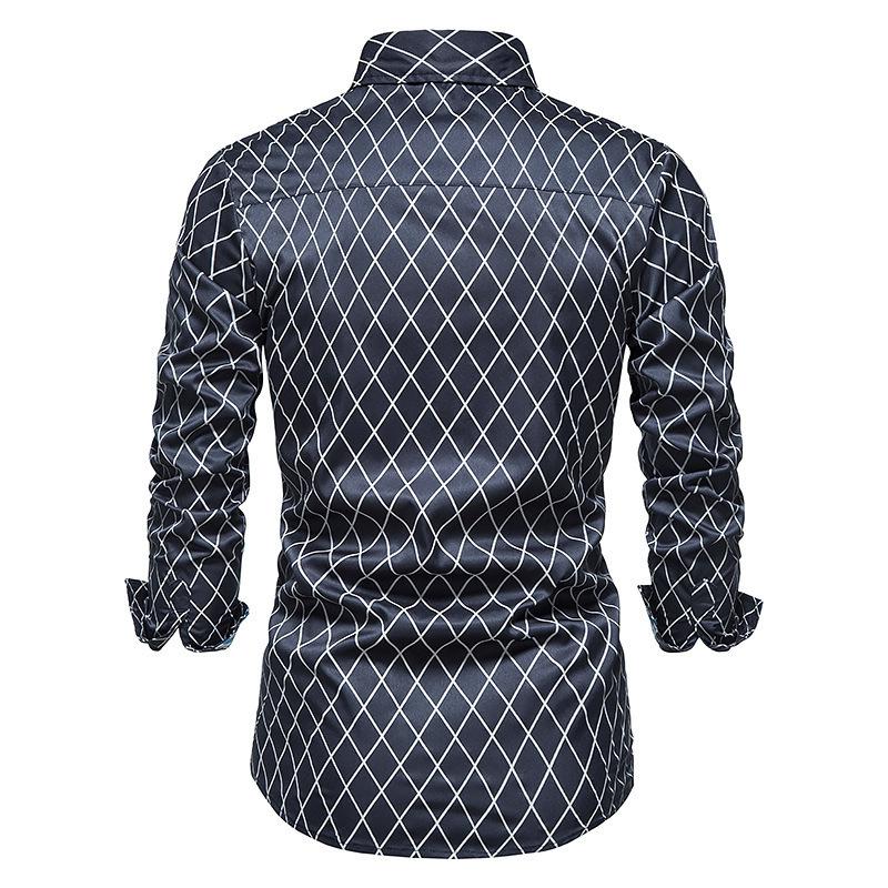 Mens Vintage Plaid Lapel Long Sleeve Shirt 90549321Y