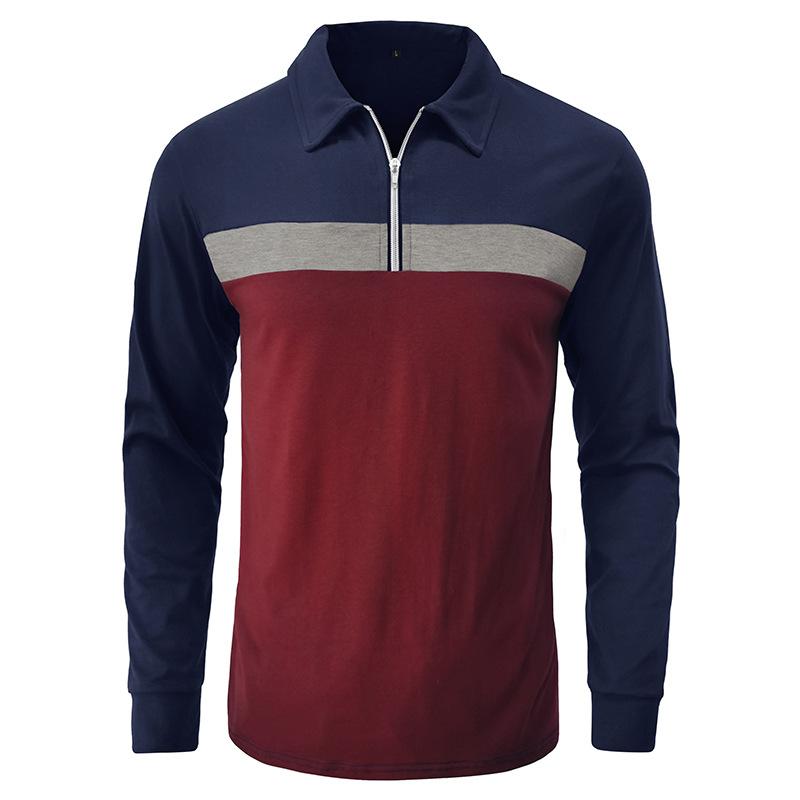 Mens Lapel Color Block Polo Long Sleeve Shirt 51990862X