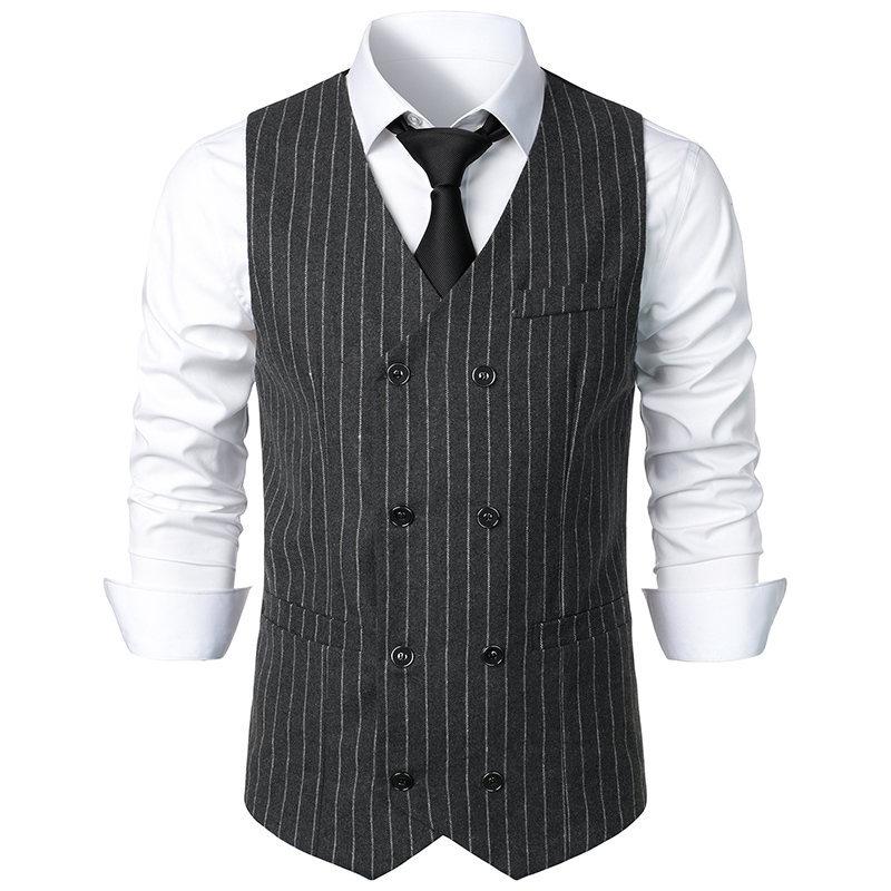 Mens Vintage Striped V Neck Double Breasted Suit Vest 95030731Z