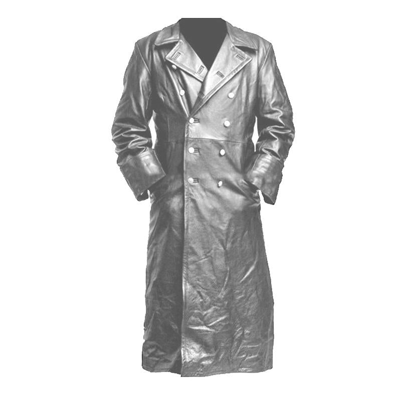 Mens Vintage Leather Lapel Long Coat 18845898X