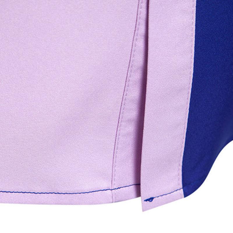 Mens Fashion Color Block Patchwork Lapel Long Sleeve Shirt 45869826M