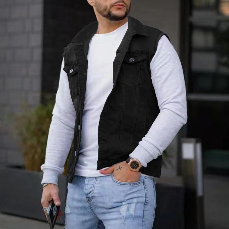 Mens Casual Solid Color Denim Sleeveless Vest 79108674Y