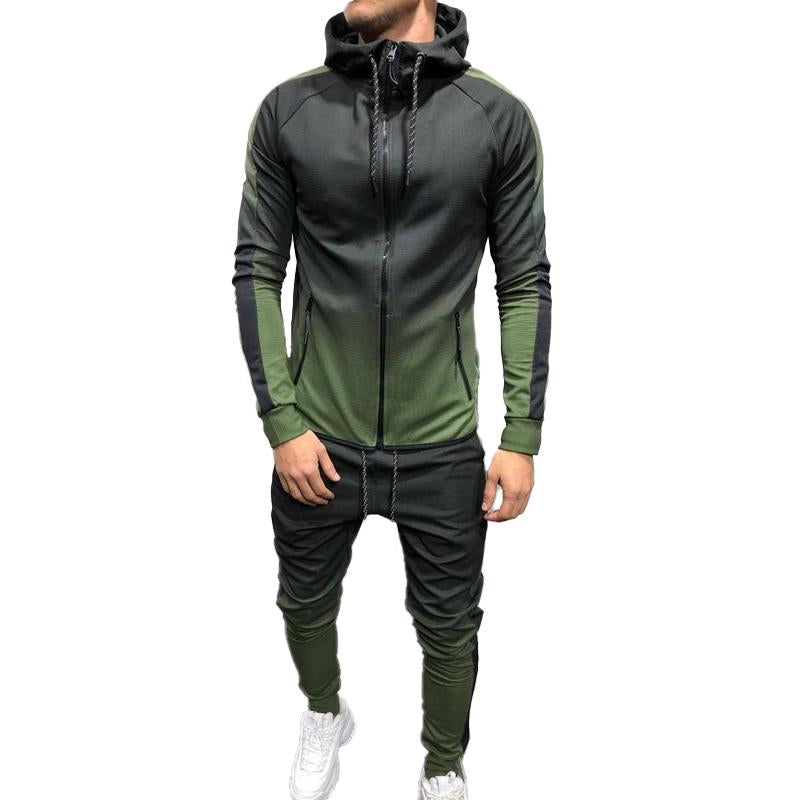 Mens Ombre Printed Long Sleeve Pant Zipper Hoodie Set 50136276X