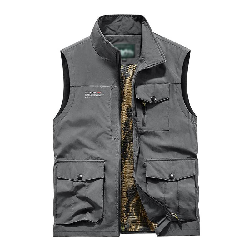 Mens Casual Stand Collar Multi-Pocket Zipper Outdoor Fishing Vest 70087995M