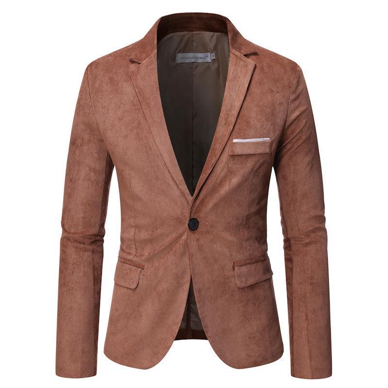 Mens Casual Solid Color Corduroy Lapel Blazer 31425349Y