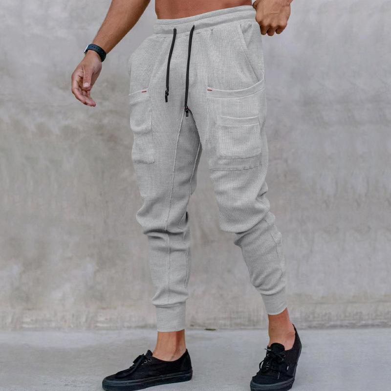 Mens Solid Elastic Waist Multi-pocket Casual Sweatpants 56855031Z