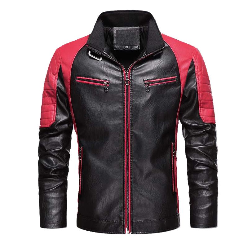 Mens Vintage Biker Panel Zip-Up Leather Jacket 88861496X