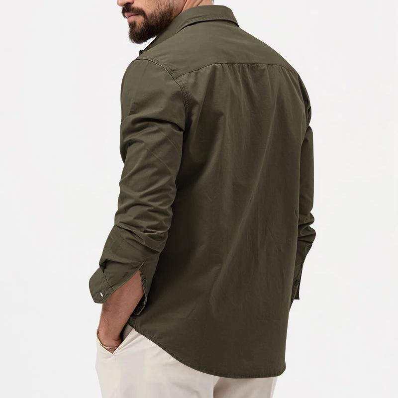 Mens Solid Lapel Breast Pocket Long Sleeve Cargo Shirt 02290668Z
