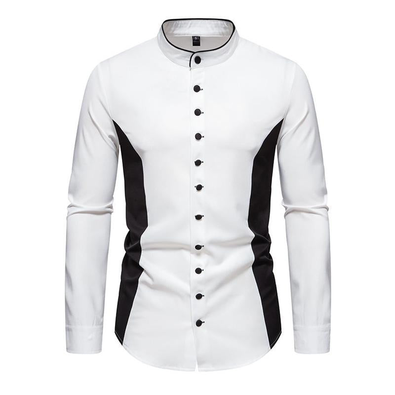 Mens Casual Henley Collar Color Block Long Sleeve Shirt 48534072Y