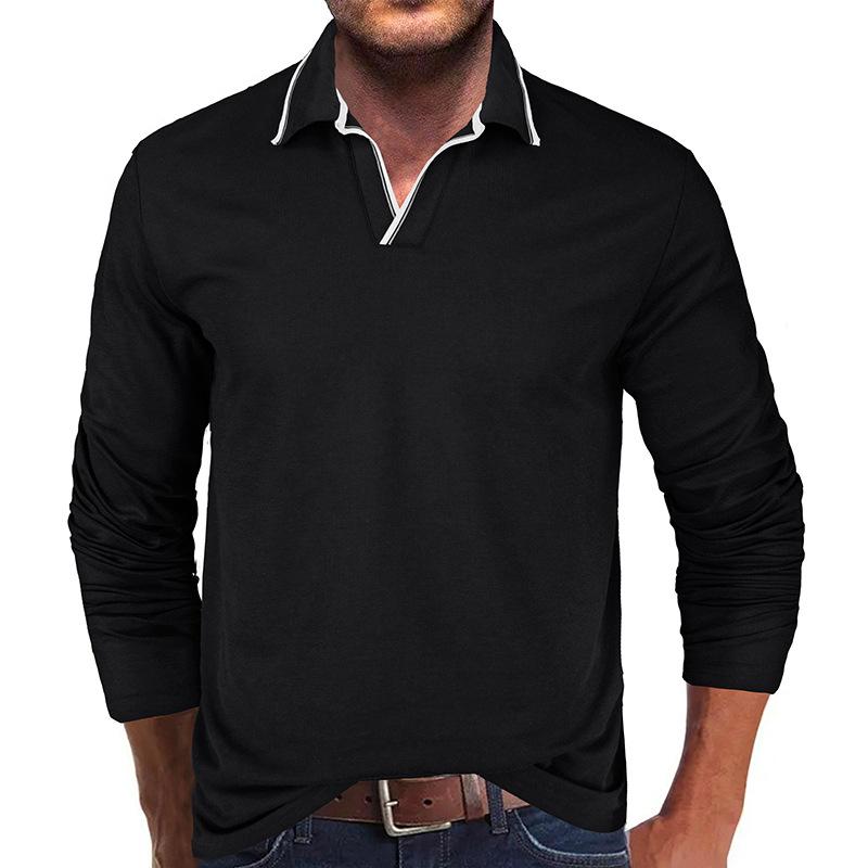 Mens Colorblock Line Trim Long Sleeve Loose Polo Shirt 60634930Z