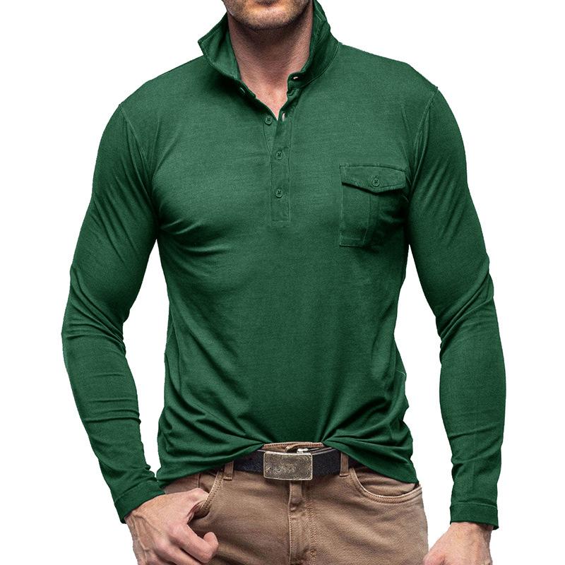 Mens Casual Solid Color Lapel Long Sleeve Polo Shirt 33969571M