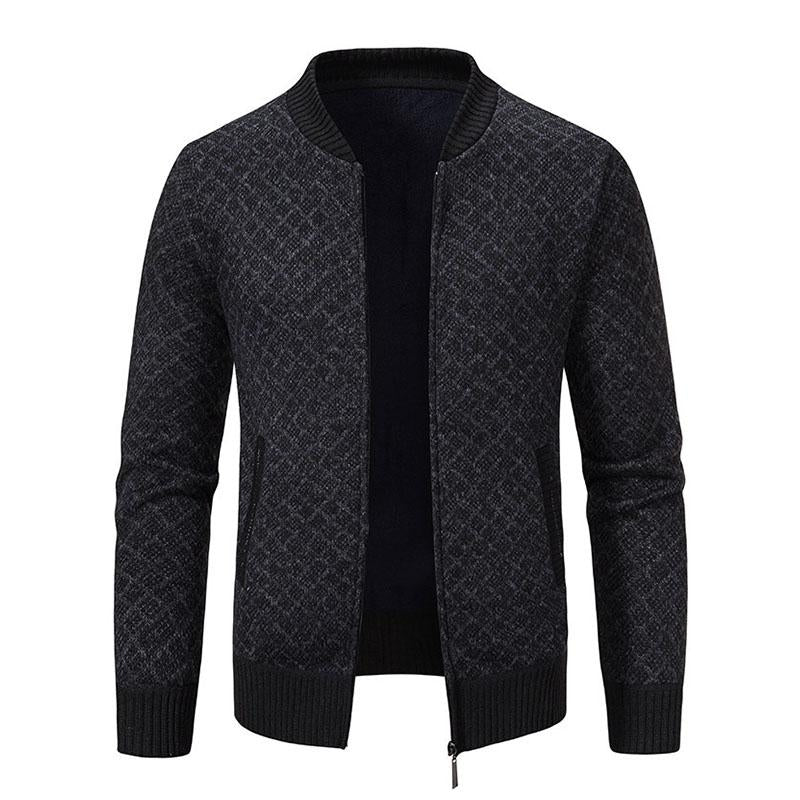 Mens Casual Baseball Collar Fleece Warm Zipper Knit Cardigan 84975709M