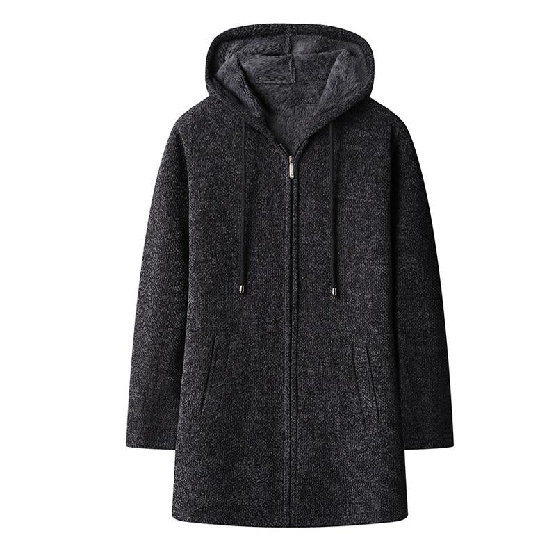 Mens Mid-length Fleece Thickened Hooded Knitted Coat 42966572X