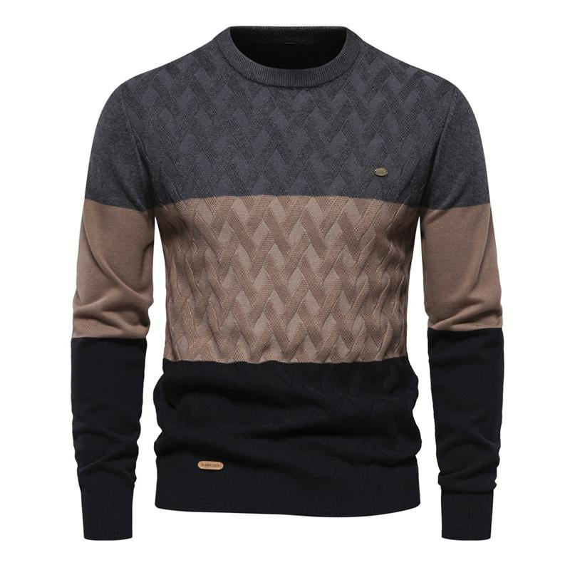 Mens Round Neck Color Contrast Stripe Knit Sweater 61073264X