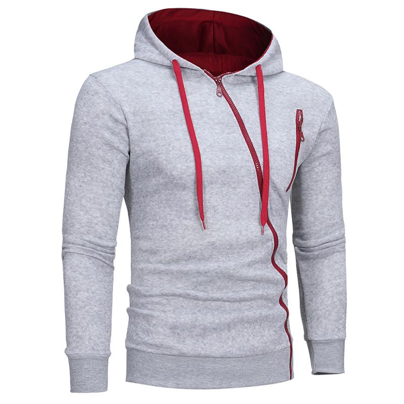 Mens Color-block Diagonal Zipper Long Sleeve Casual Hoodie 75932713Z