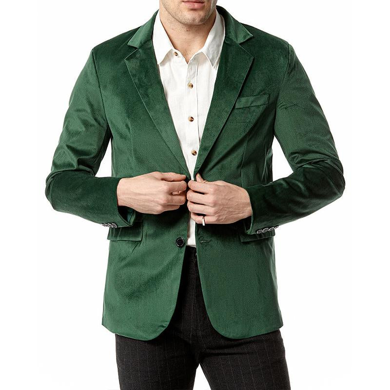Mens Vintage Lapel Velvet Solid Color Single Breasted Blazer 49661067M