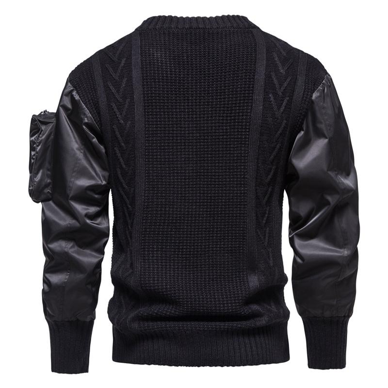 Mens Round Neck Spliced Sleeves Three-dimensional Pocket Personalized Sweater 67598676X