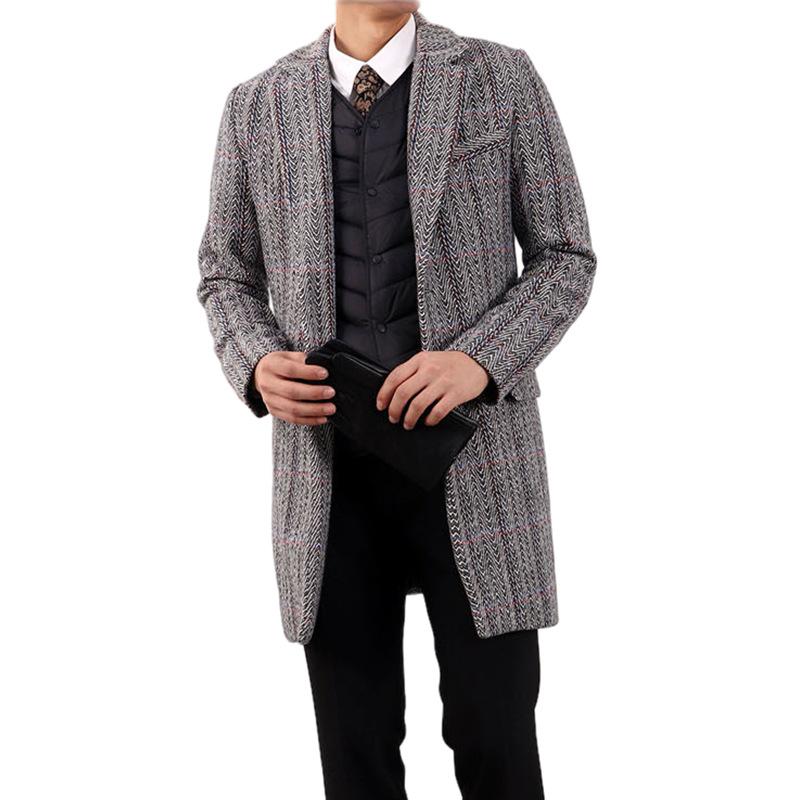 Mens Notch Lapel Single Breasted Mid-length Coat 53721717Z