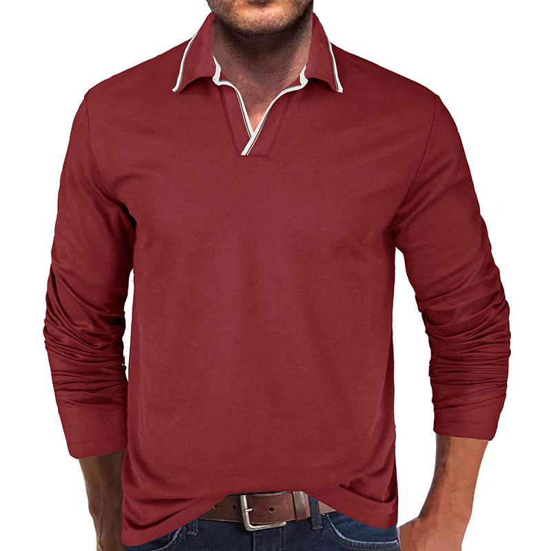 Mens Colorblock Line Trim Long Sleeve Loose Polo Shirt 60634930Z