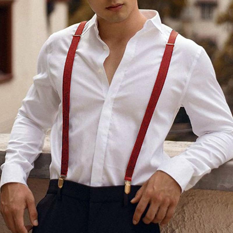 Mens Vintage British Style Stretch Suit Pants Suspenders 85425709Y