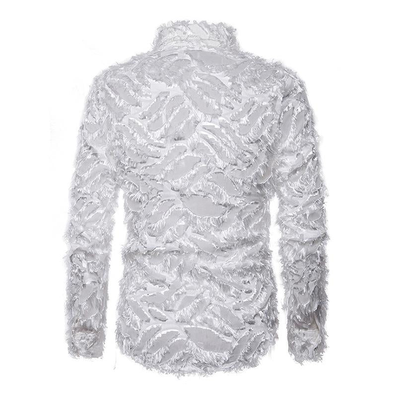 Mens Vintage Handmade 3D Feather Lapel Long-Sleeved Shirt 31314315M