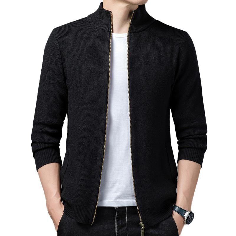 Mens Casual Simple Solid Color Stand Collar Knit Cardigan 27580086Y
