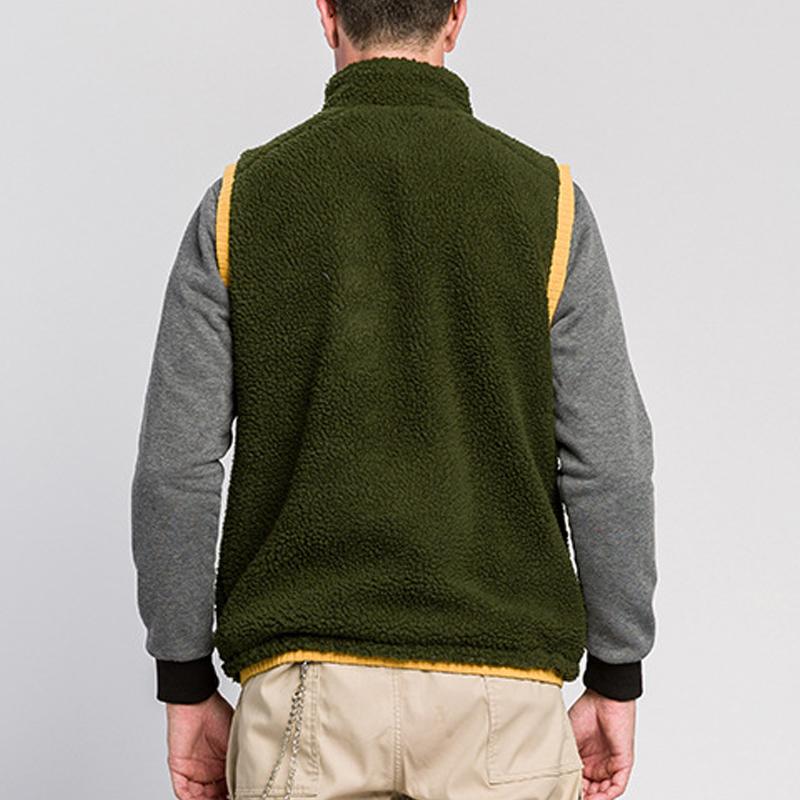 Mens Casual Color Block Zipper Pocket Teddy Velvet Vest 94042659Y