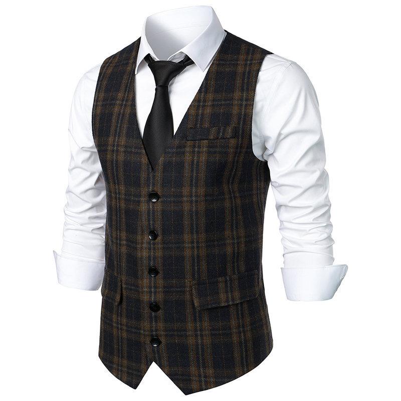 Mens Vintage British Style Pattern Single Breasted Suit Vest 36558435Y