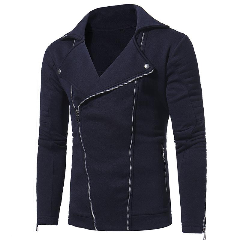 Mens Casual Double Diagonal Zipper Solid Color Lapel Jacket 17360131X