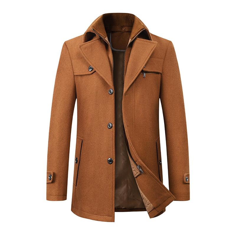 Mens Vintage Woolen Blended Double Collar Zippered Single Breasted Slim Coat 69068984M
